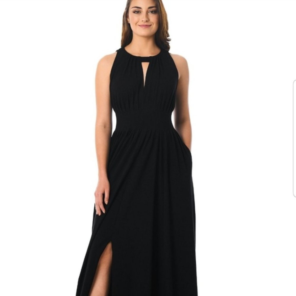 Eshakti Pleated Jersey Knit Maxi Dress 16W- 1X